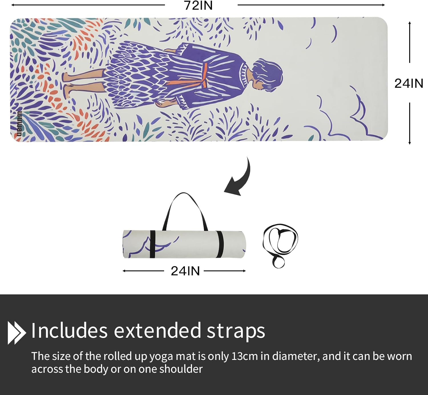 Hot Yoga Mat Printed, Thick 6mm Non Slip Suede tpe yoga Mat with Strap for Women Men Yoga, Pilates, Exercise, Fitness, Floor, Workouts blue glance