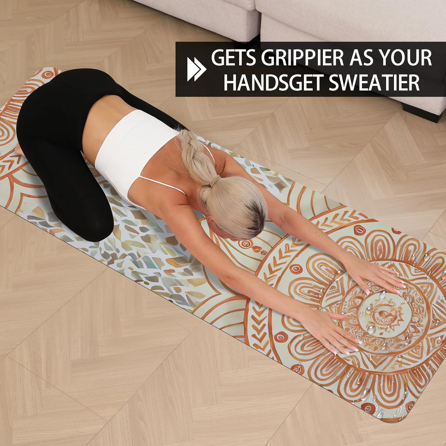 Hot Yoga Mat Printed, Thick 6mm Non Slip Suede tpe yoga Mat with Strap for Women Men Yoga, Pilates, Exercise, Fitness, Floor, Workouts yellow lotus