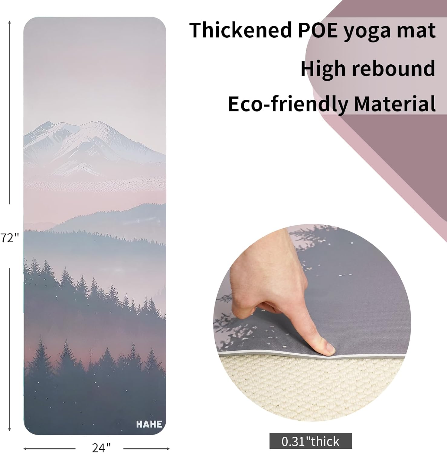 Large Yoga Matt Non-Slip Thick 1/3 Inch Eco-Friendly Exercise Mat with Carrying Strap for Women Yoga, Pilates, Home Workouts (72x32