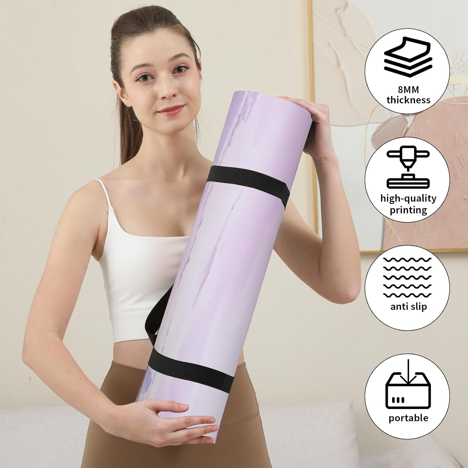 Large Yoga Matt Non-Slip Thick 1/3 Inch Eco-Friendly Exercise Mat with Carrying Strap for Women Yoga, Pilates, Home Workouts