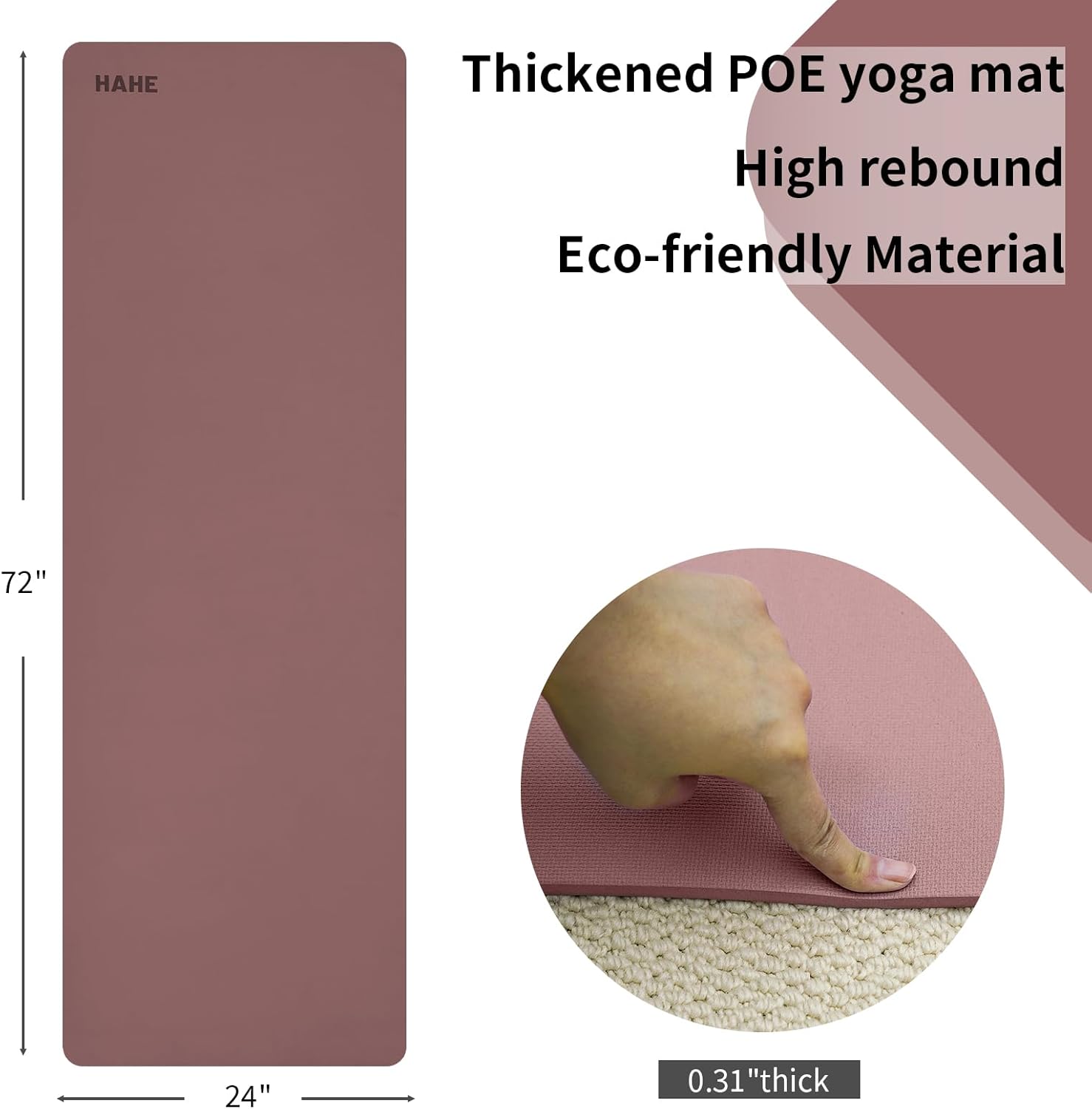 Non Slip Yoga Mat Thick POE Material High Rebound,Durable & Sweat Absorbent, for All Yoga Styles, Pilates & Home Floor Workouts (72