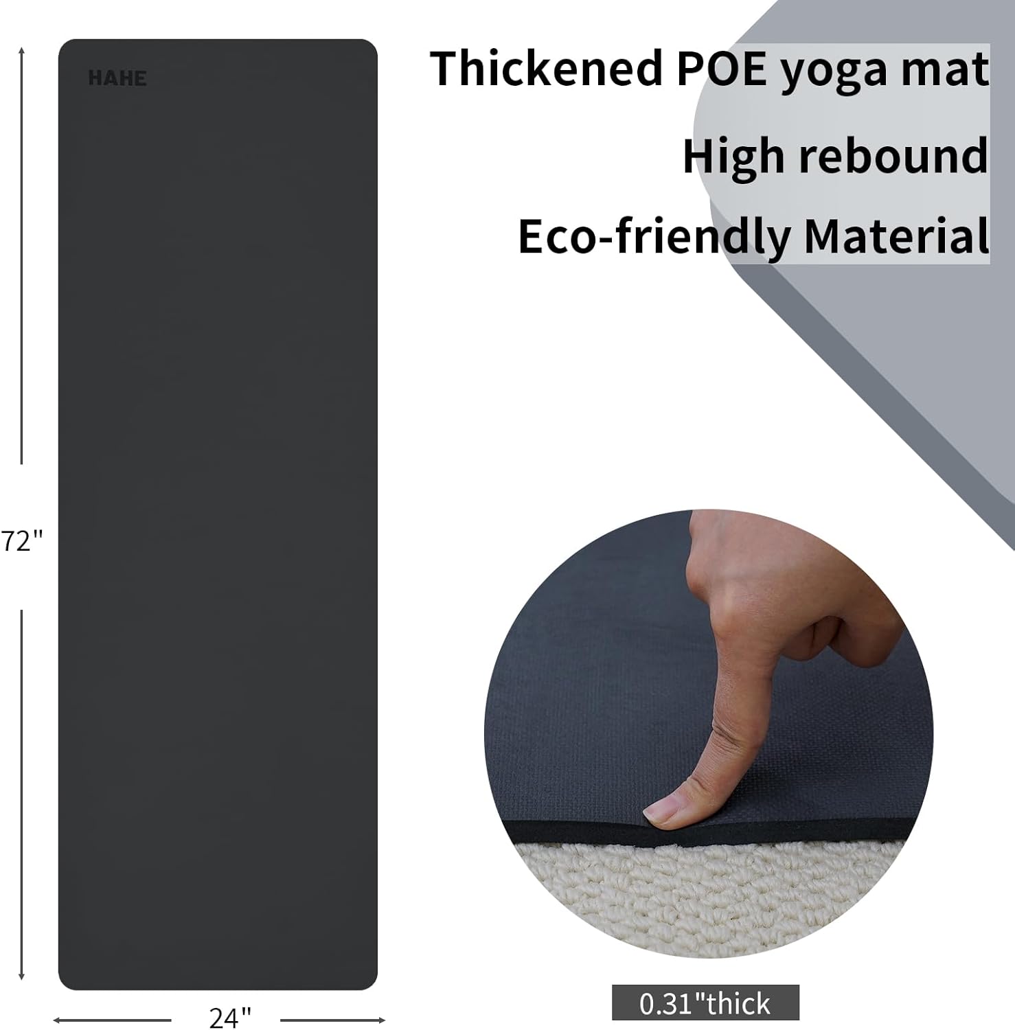 Non Slip Yoga Mat Thick POE Material High Rebound,Durable & Sweat Absorbent, for All Yoga Styles, Pilates & Home Floor Workouts with Carrying Strap