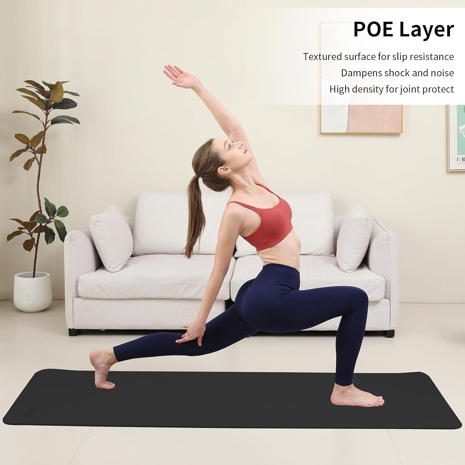 Non Slip Yoga Mat Thick POE Material High Rebound,Durable & Sweat Absorbent, for All Yoga Styles, Pilates & Home Floor Workouts with Carrying Strap
