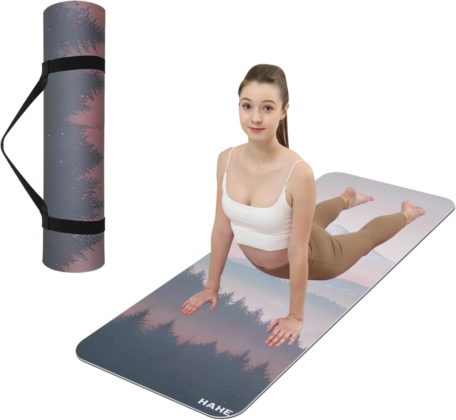 Large Yoga Matt Non-Slip Thick 1/3 Inch Eco-Friendly Exercise Mat with Carrying Strap for Women Yoga, Pilates, Home Workouts (72x32