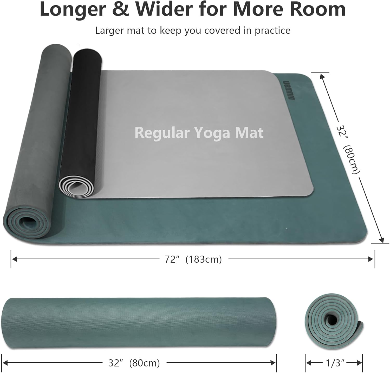 Large Yoga Mat - 80CM Wide Yoga Matt Non-Slip Thick 1/3 Inch Eco-Friendly Exercise Mat with Carrying Strap for Women Yoga, Pilates, Home Workouts (72x32