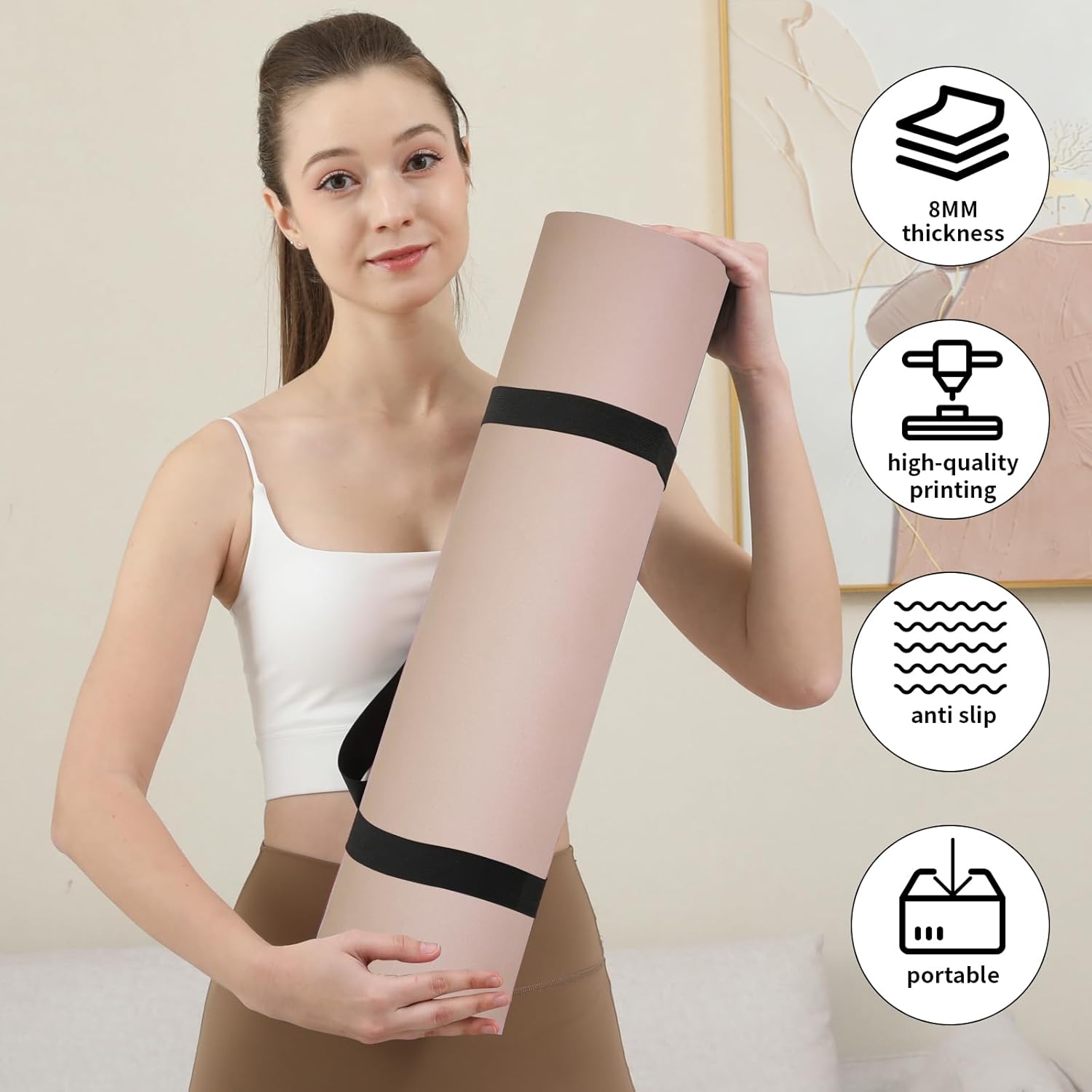 Non Slip Yoga Mat Thick POE Material High Rebound,Durable & Sweat Absorbent, for All Yoga Styles, Pilates & Home Floor Workouts with Carrying Strap