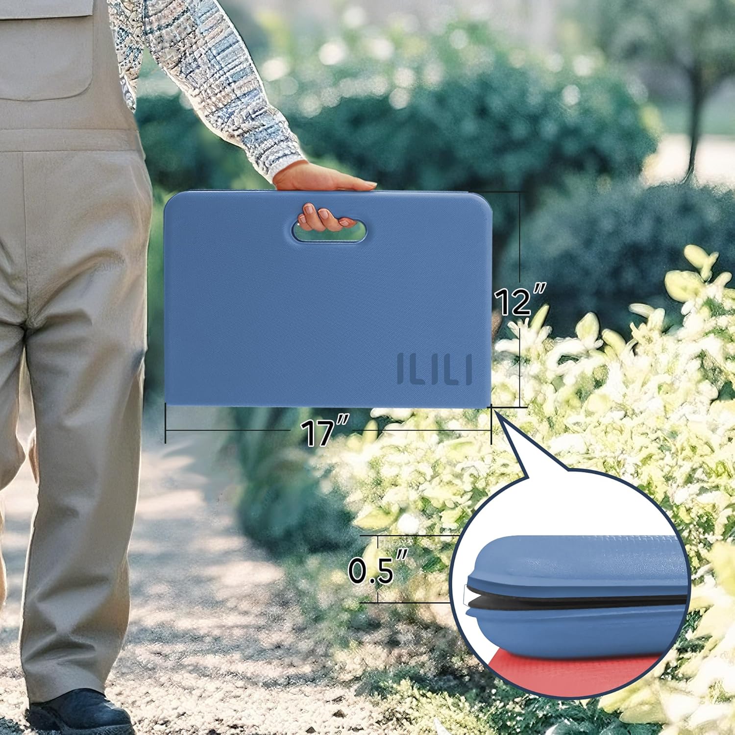 Foldable Garden Kneeling Pad - Waterproof Leather Bottom & TPE Material Top, Anti slip and Wear resistant, Carry Handle, 0.5 Inch Thick Cushioned, Knee Pad for Gardening, Cleaning, Kneeling Work