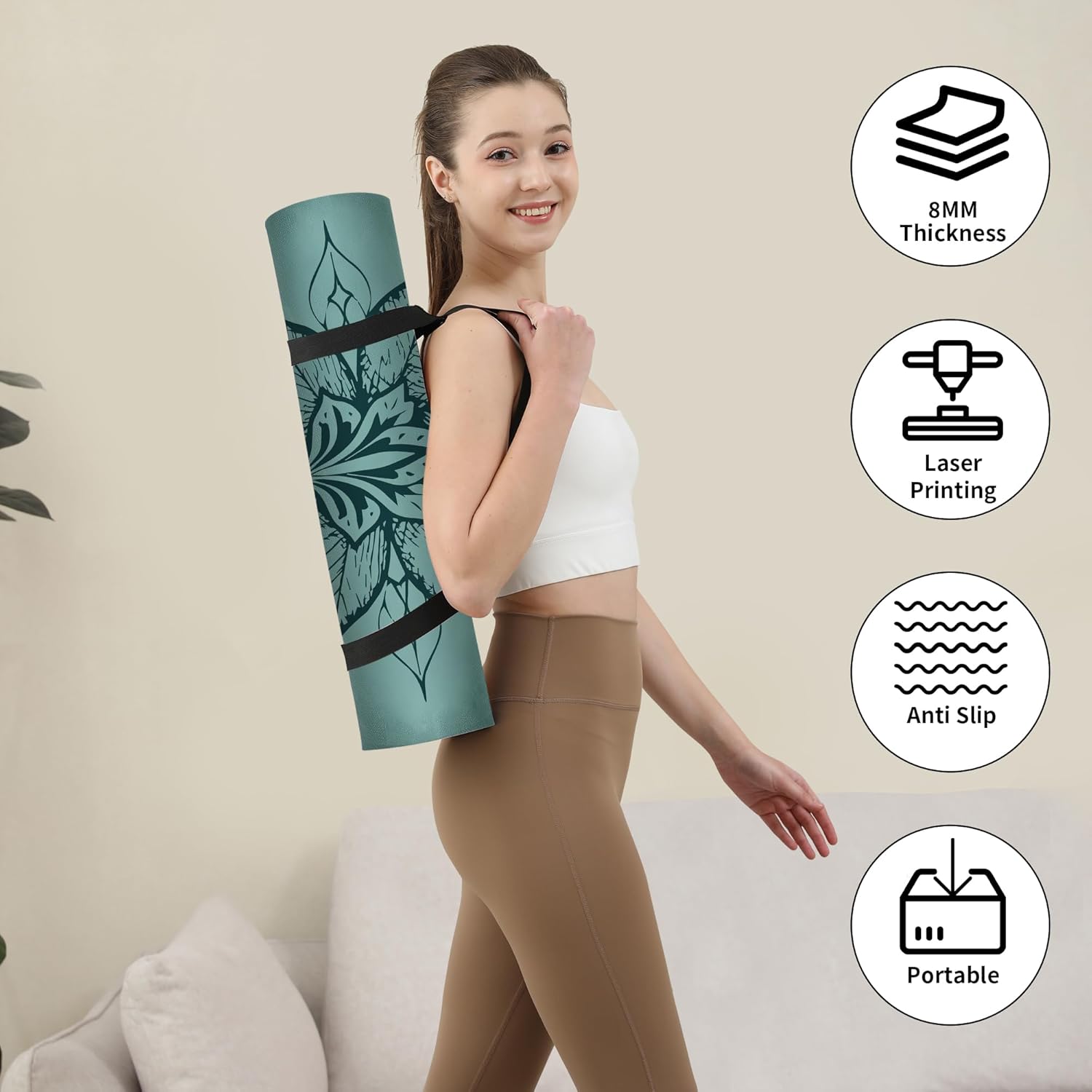 Yoga Mat Thick Eco-Friendly POE Non Slip Yoga Mat, High Rebound & Shock Absorption, Anti-Tear & Sweat-Resistant for Yoga, Fitness, Home, Workouts, Large Pilates Mats 72