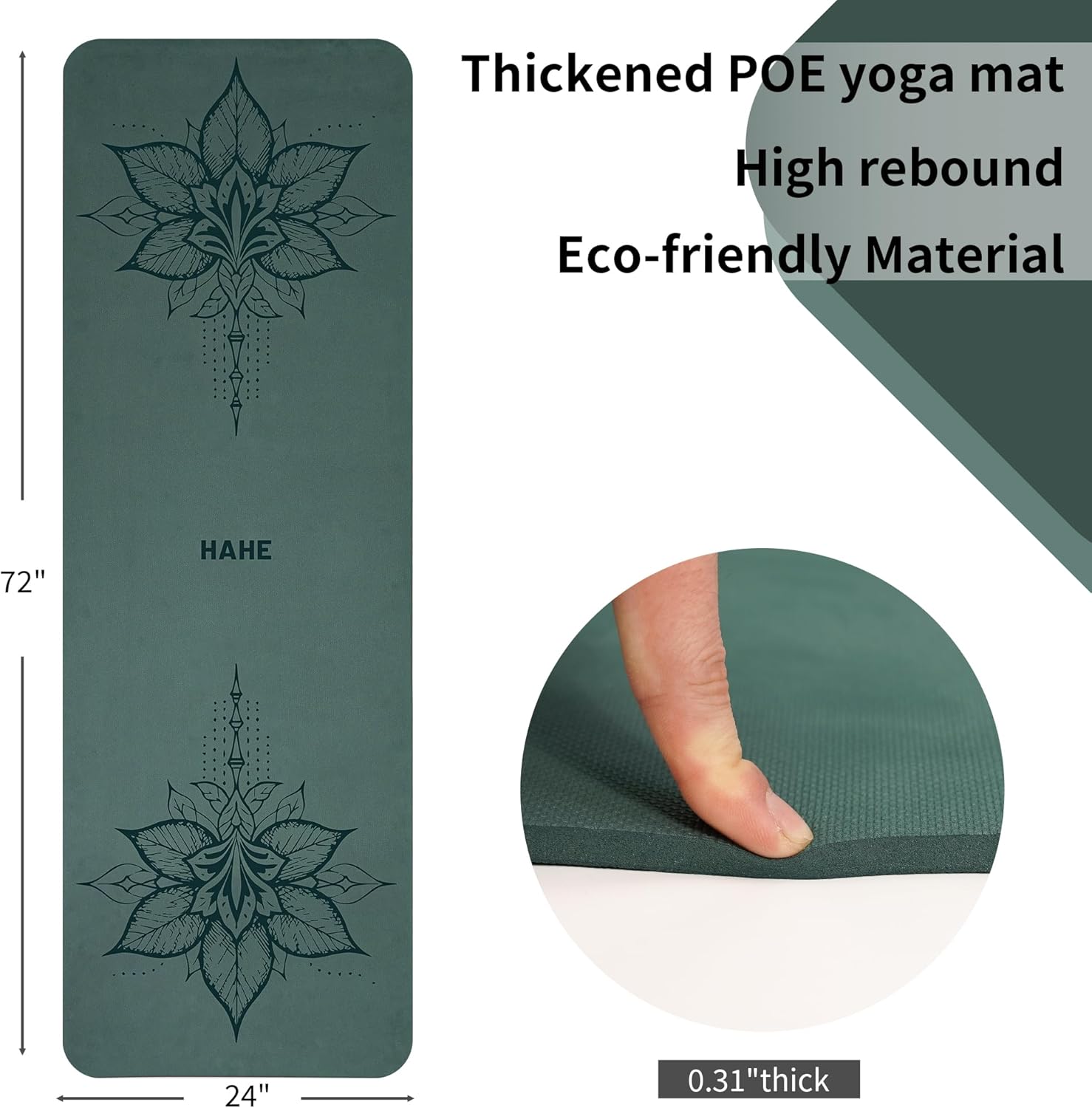Yoga Mat Thick Eco-Friendly POE Non Slip Yoga Mat, High Rebound & Shock Absorption, Anti-Tear & Sweat-Resistant for Yoga, Fitness, Home, Workouts, Large Pilates Mats 72