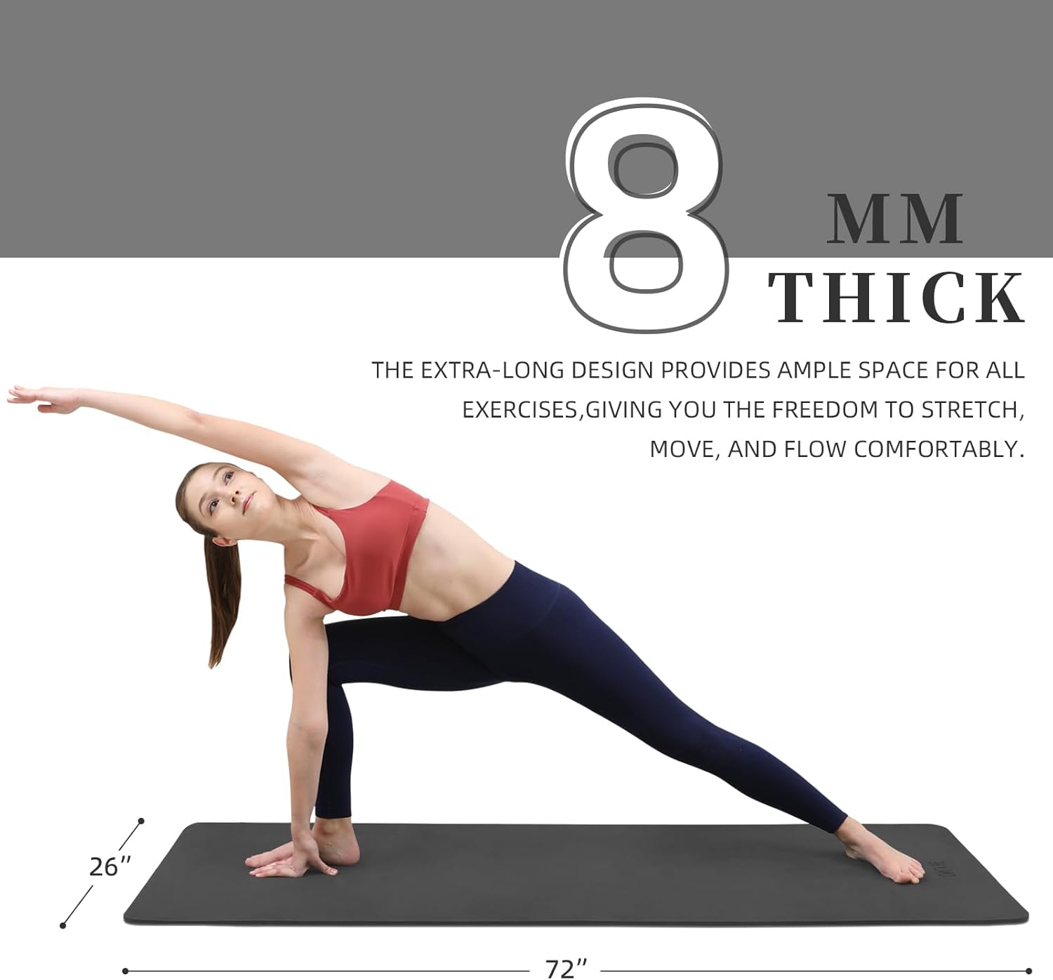 Extra Wide Yoga Mat 66cm & 8mm thick Exercise mat, Soft Lightweight POE Fitness Mat with strap, High Elasticity, Anti-fatigue for Women, Yoga, Camping, Travel, Gym & Outdoor | 72