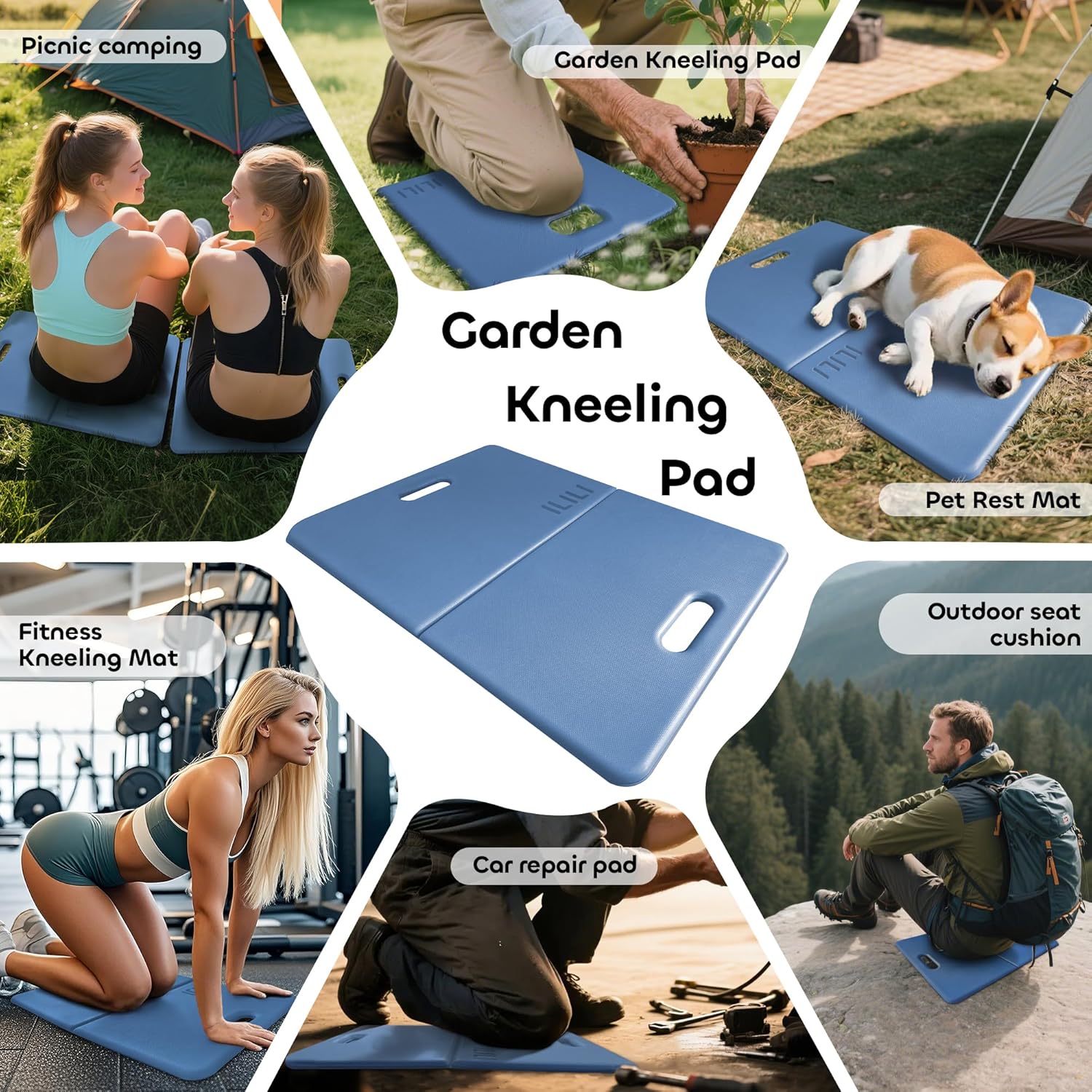 Foldable Garden Kneeling Pad - Waterproof Leather Bottom & TPE Material Top, Anti slip and Wear resistant, Carry Handle, 0.5 Inch Thick Cushioned, Knee Pad for Gardening, Cleaning, Kneeling Work