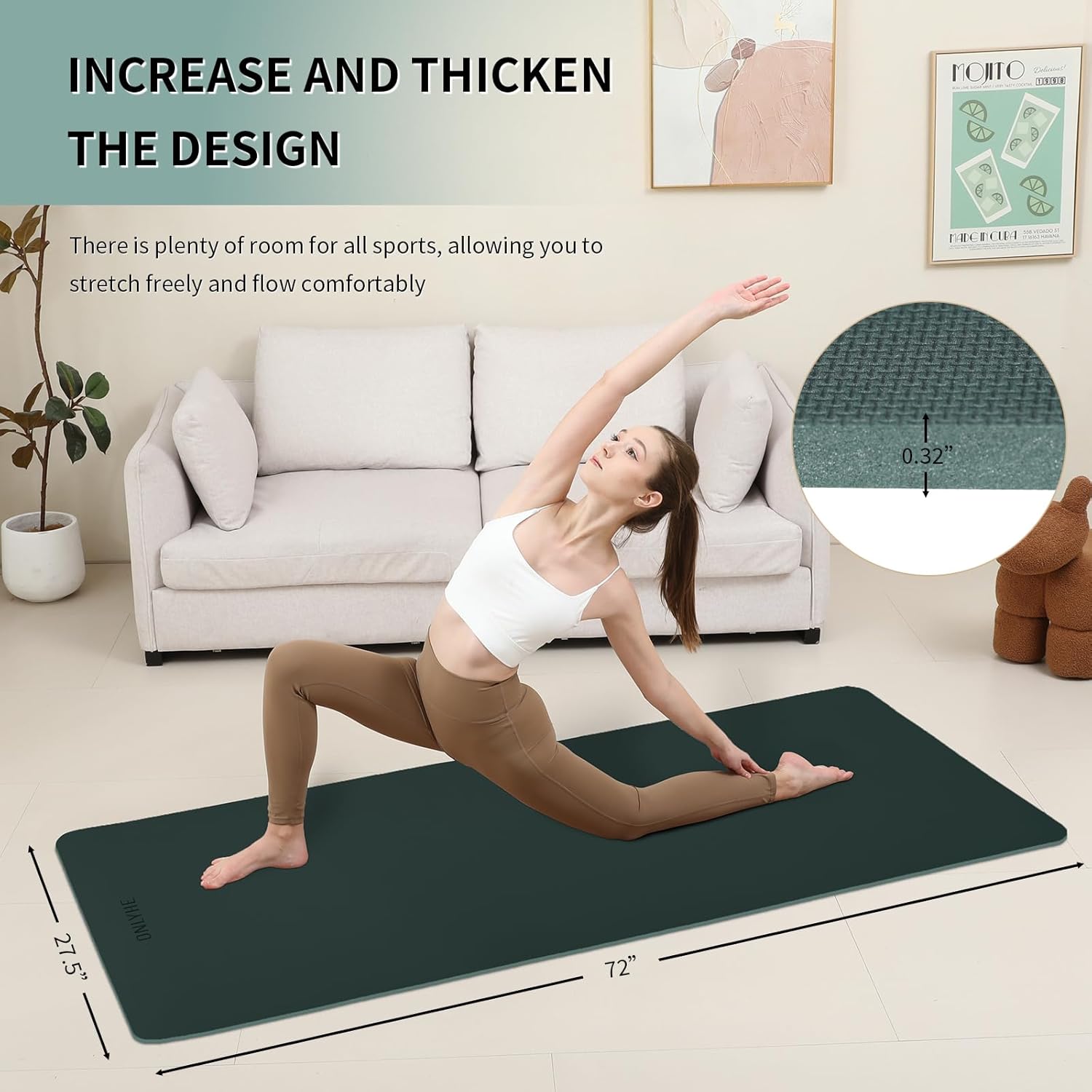 Extra Wide yoga mat 70cm Non Slip POE Exercise Mat Eco Friendly High Resiliency Fitness Mats With Strap for Women,gymnastics, Pilates, Home, Floor, Workout (72