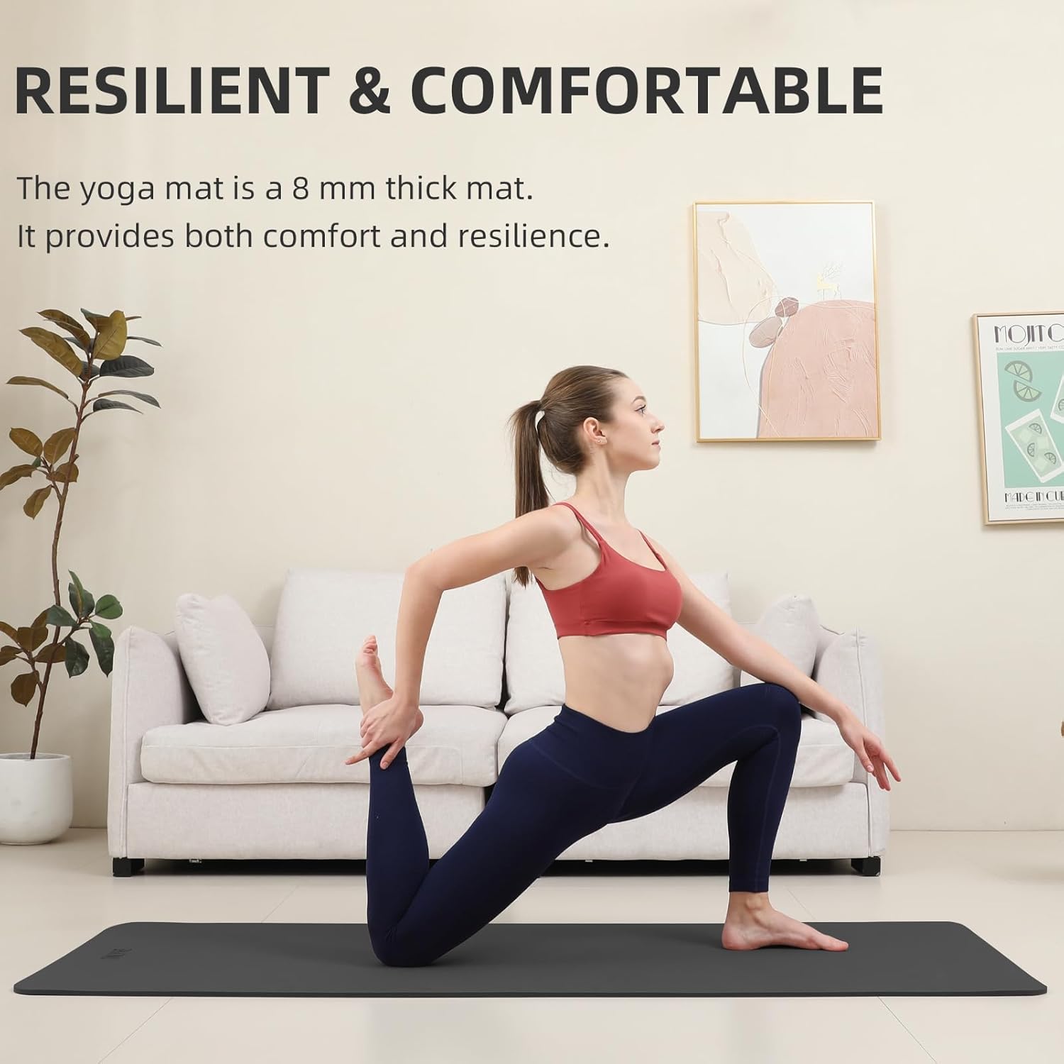 Extra Wide Yoga Mat 66cm & 8mm thick Exercise mat, Soft Lightweight POE Fitness Mat with strap, High Elasticity, Anti-fatigue for Women, Yoga, Camping, Travel, Gym & Outdoor | 72